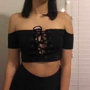 Off the shoulder tie crop top